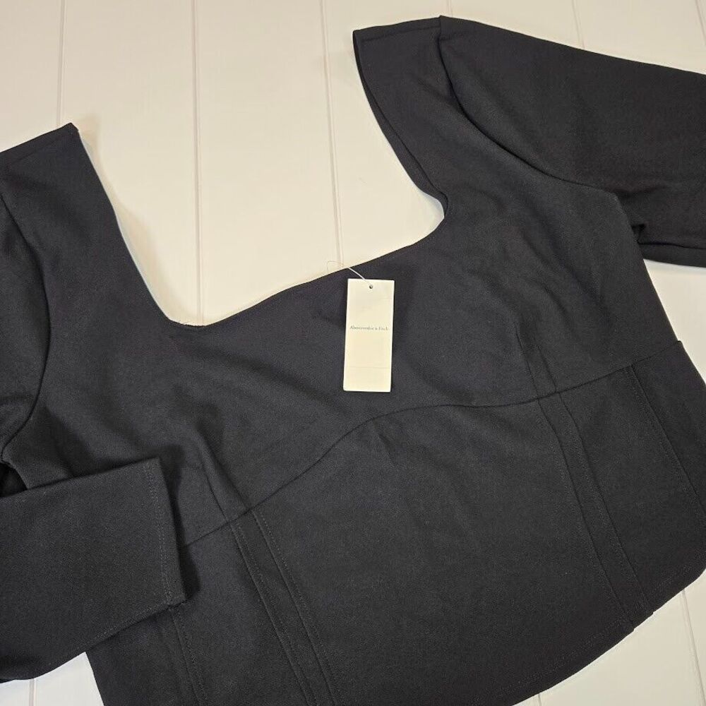 Abercrombie & Fitch Black Corset Crop Top Long Sleeve Square Neck Size XXL NWT